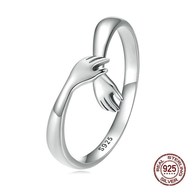 Simple Two-hand Cross-hugging Sterling Silver S925 Ring