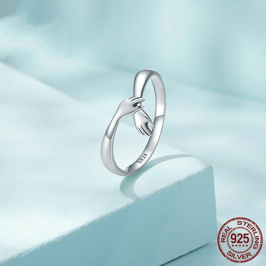 Simple Two-hand Cross-hugging Sterling Silver S925 Ring