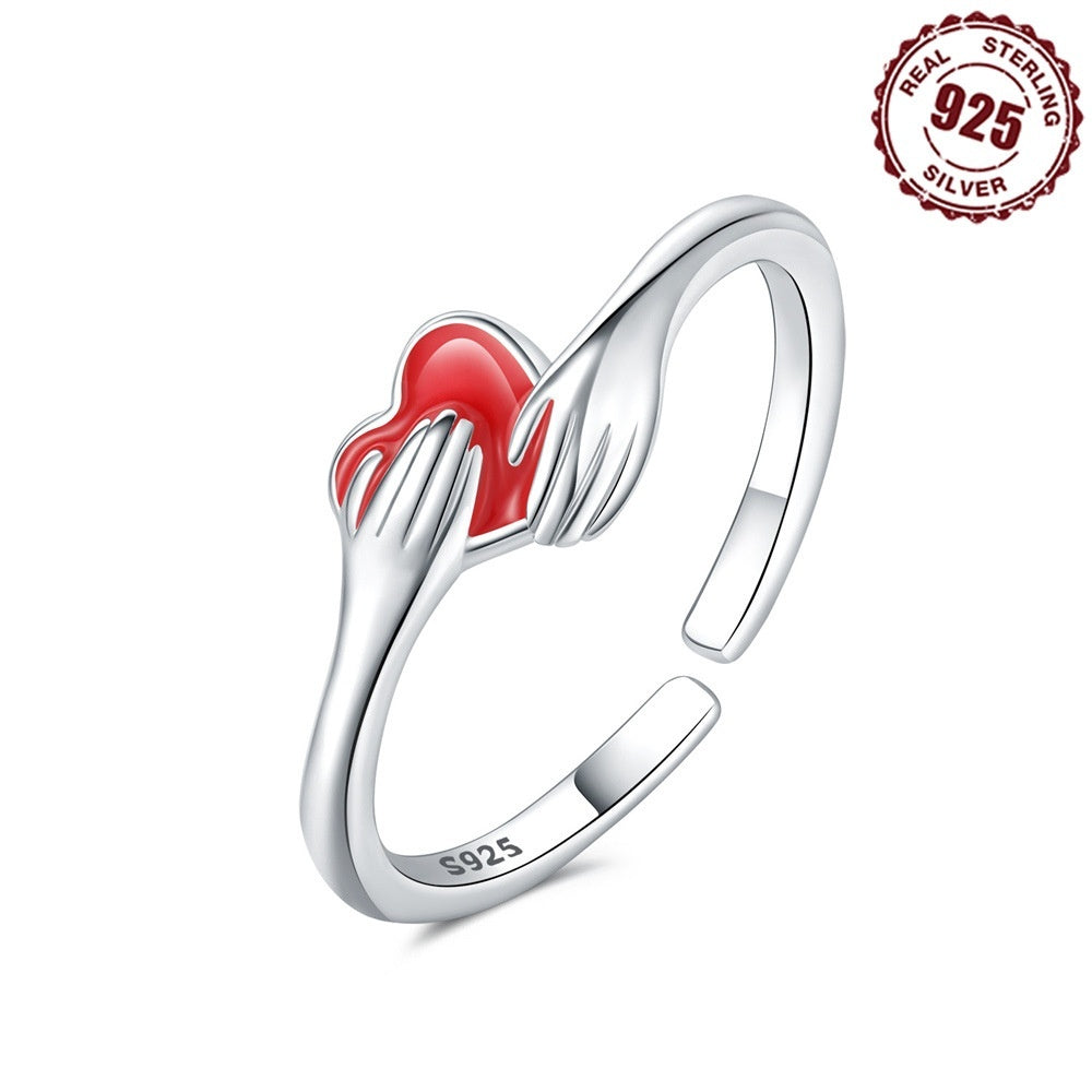 925 Sterling Silver Warm Hug Love Heart-shaped Ring