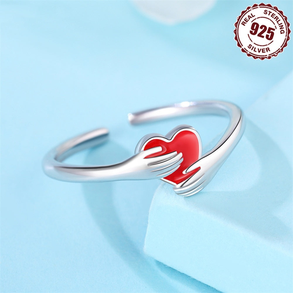 925 Sterling Silver Warm Hug Love Heart-shaped Ring